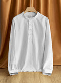 Camisa cuello redondo manga larga para hombre - Lino y poliéster