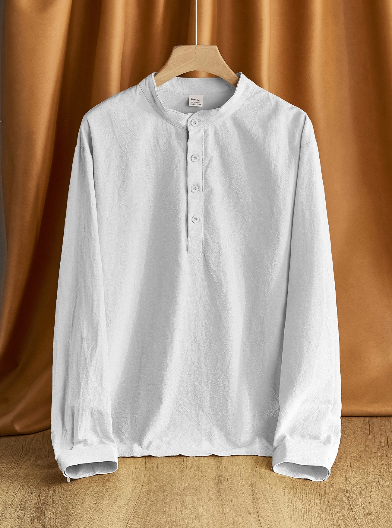 Camisa cuello redondo manga larga para hombre - Lino y poliéster