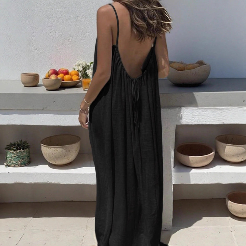 Vestido Largo Suelto Sin Mangas con Tirantes y Espalda Descubierta