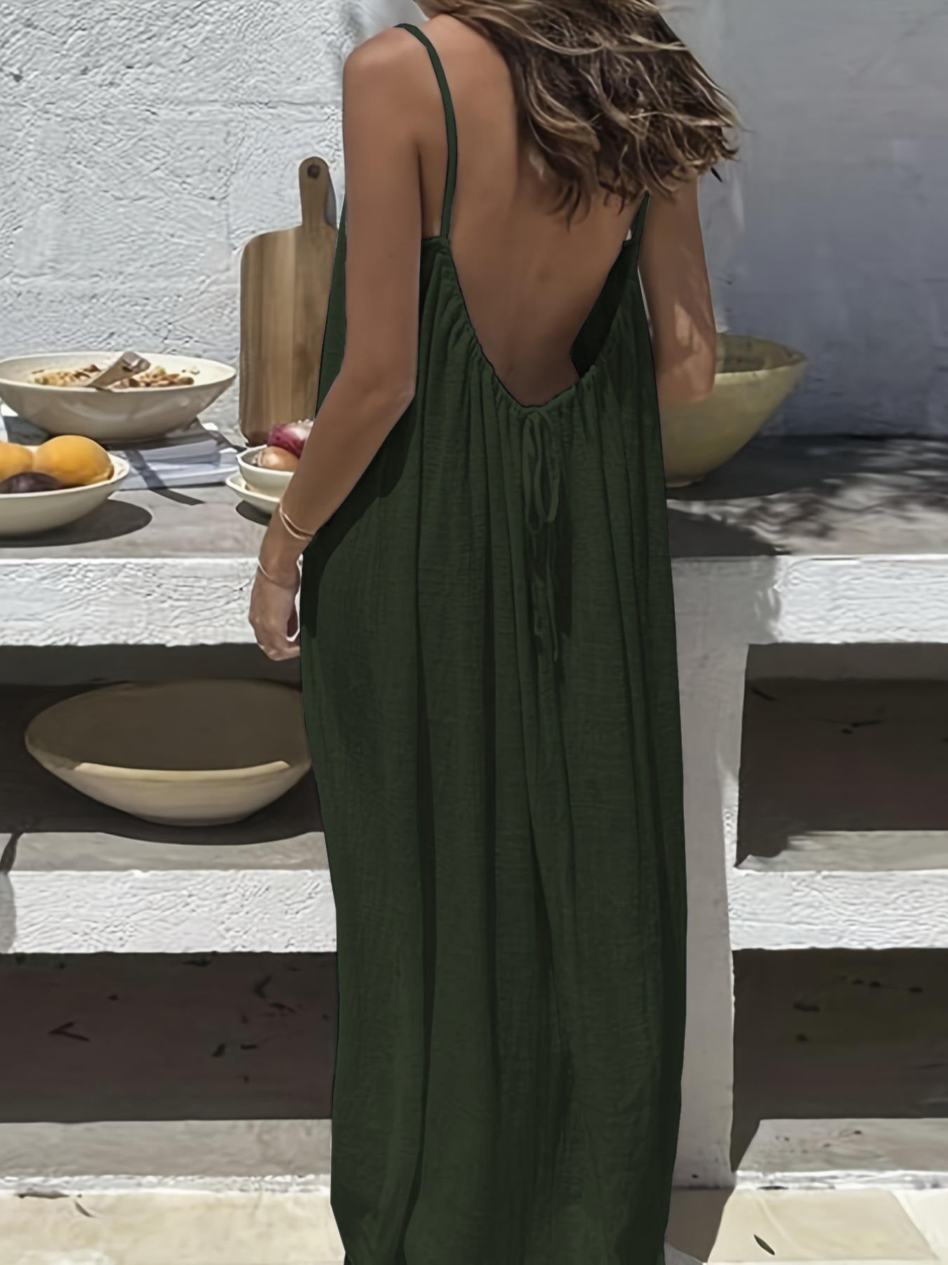 Vestido Largo Suelto Sin Mangas con Tirantes y Espalda Descubierta