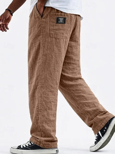 Pantalón Casual de Lino y Algodón Pierna Ancha para Hombre