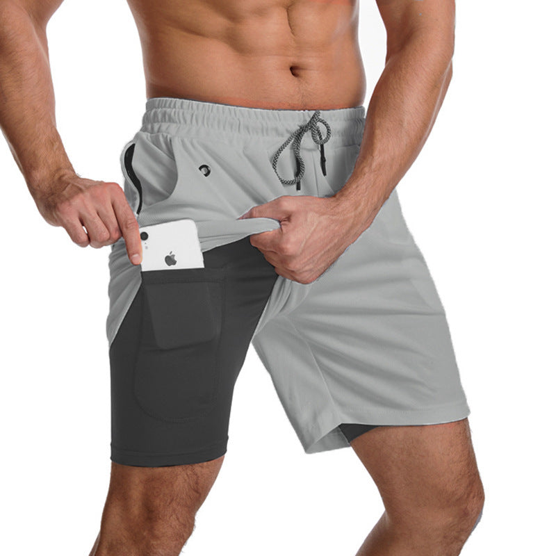 Men's Running Earphone Shorts, Quick-Dry Athletic Shorts, Fitness Fashionable Trendy Anti-See-Through Five-Inch Shorts