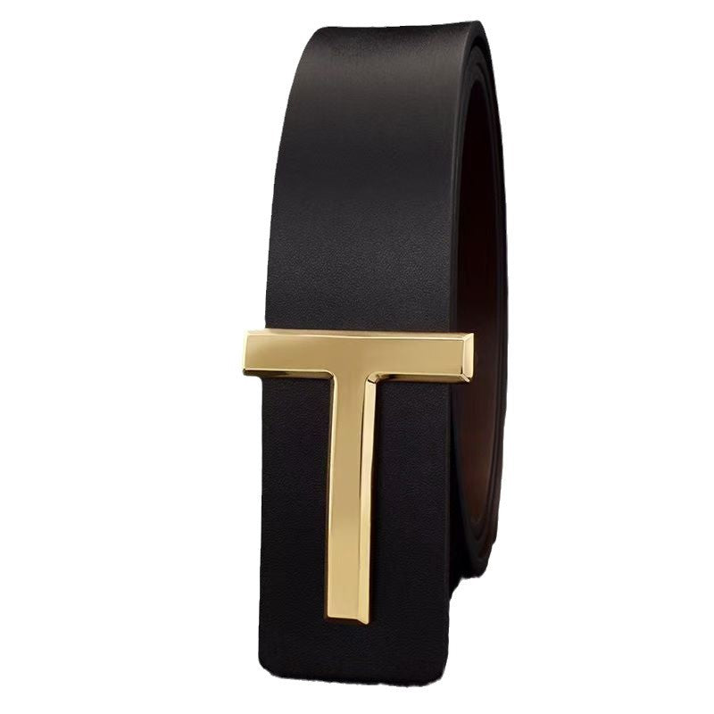 Cinturón de Cuero Genuino para Hombre - Hebilla Lisa Tipo T