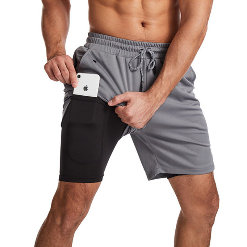 Men's Running Earphone Shorts, Quick-Dry Athletic Shorts, Fitness Fashionable Trendy Anti-See-Through Five-Inch Shorts