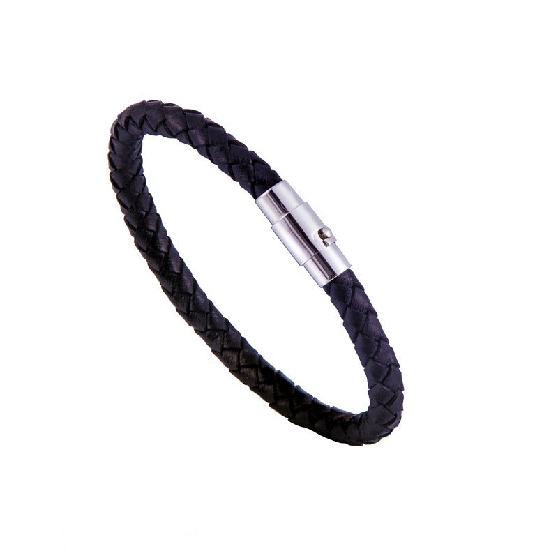 Pulsera de Cuero Trenzado para Hombre - Acero Inoxidable