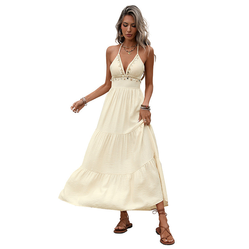Deep V-neck hanging neck backless dress