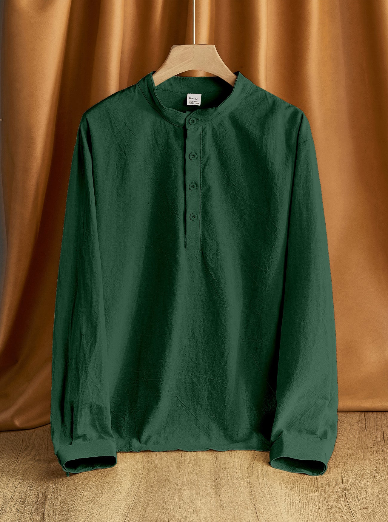 Camisa cuello redondo manga larga para hombre - Lino y poliéster