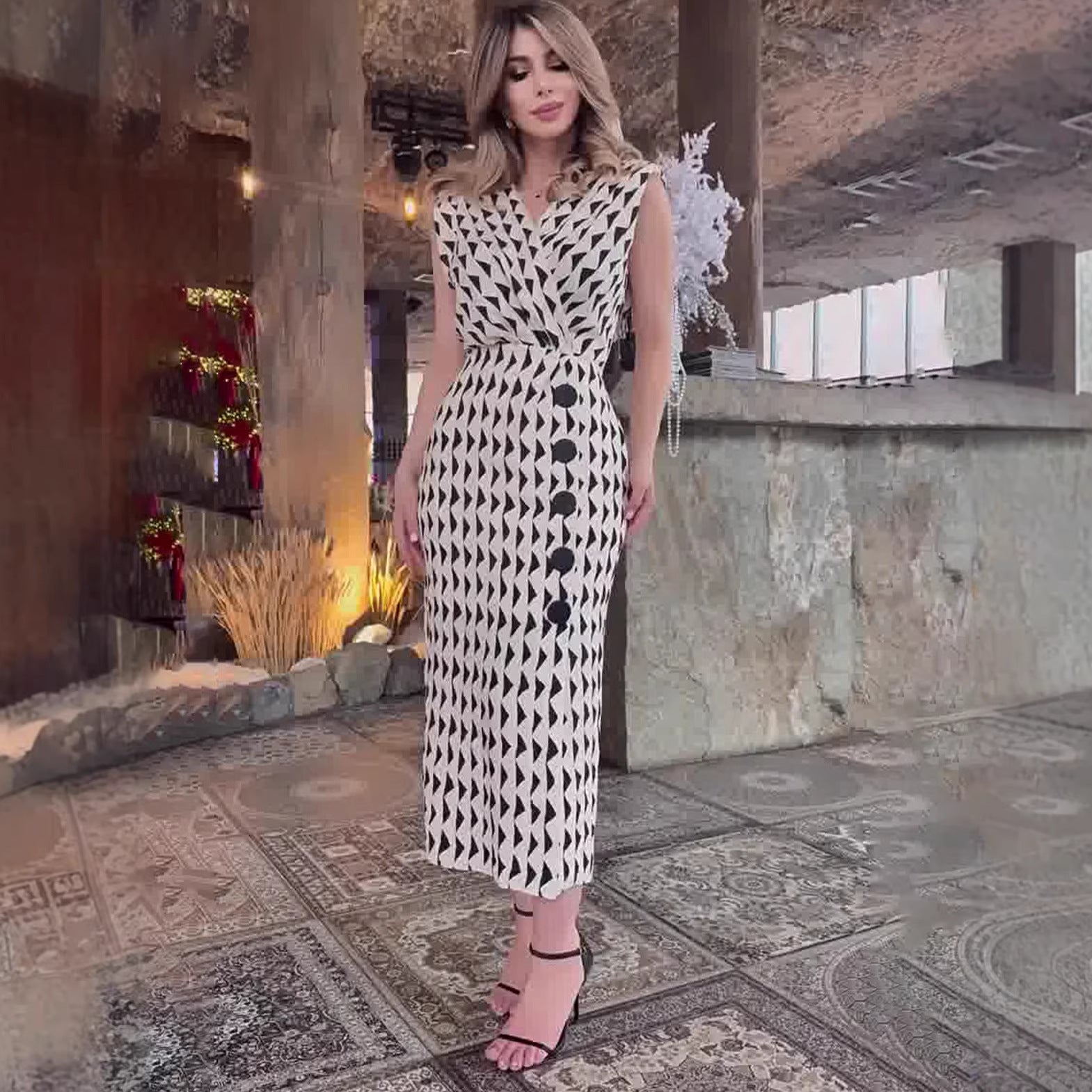 Vestido largo casual escote en V - Estilo retro elegante