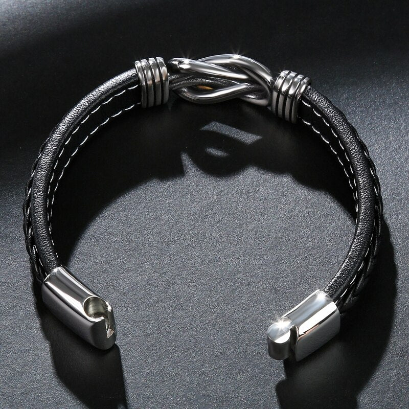 Pulsera Punk de Cuero y Acero Inoxidable para Hombre
