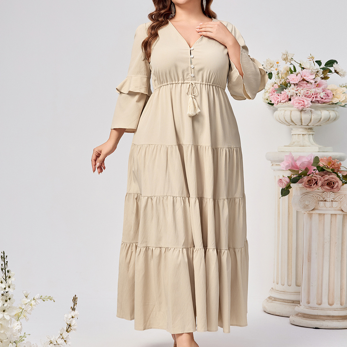 Vestido Maxi Elegante con Escote en V para Mujer