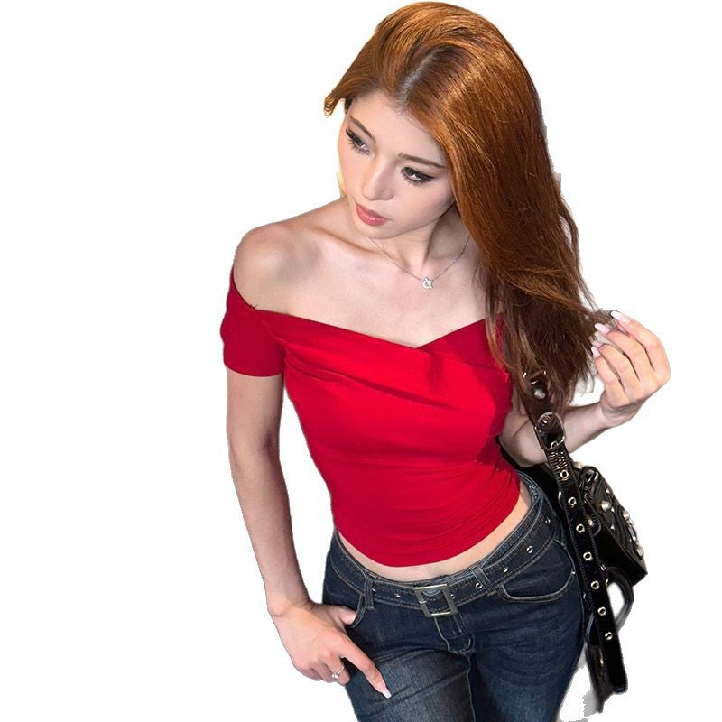 Crop Top Rojo con Escote en V Profundo para Mujer