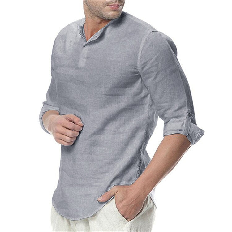 Camisa de lino manga larga para hombre - Casual transpirable
