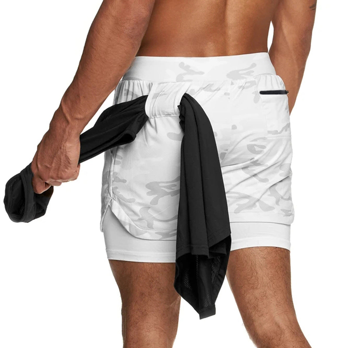 Muscle-Burning Athletic Shorts for Men, Double-Layer Color-Blocked Towel Hook Design, Breathable Solid Color Shorts