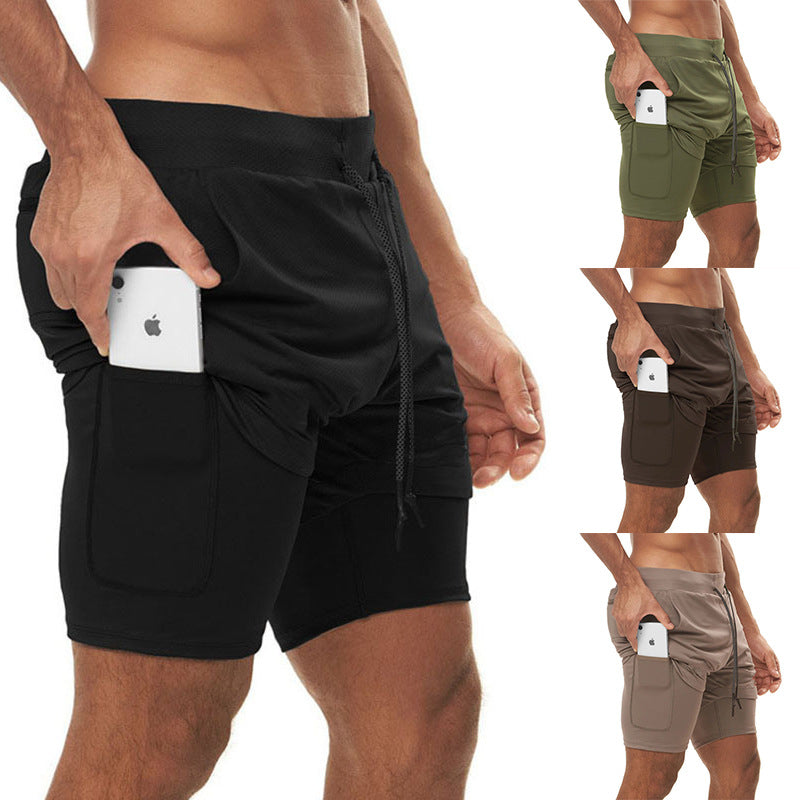 Muscle-Burning Athletic Shorts for Men, Double-Layer Color-Blocked Towel Hook Design, Breathable Solid Color Shorts