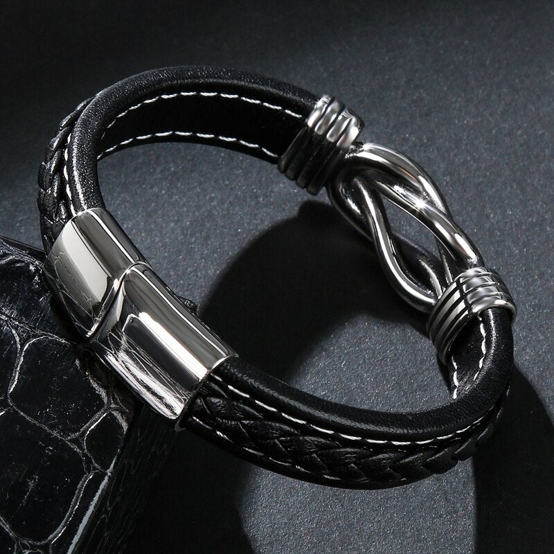 Pulsera Punk de Cuero y Acero Inoxidable para Hombre