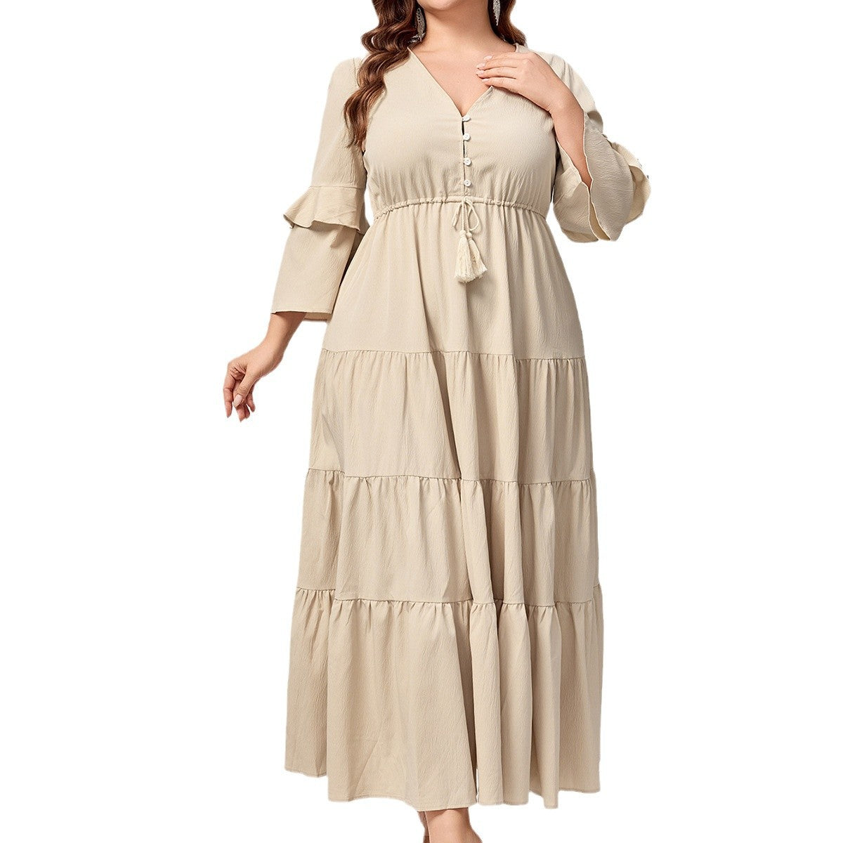 Vestido Maxi Elegante con Escote en V para Mujer