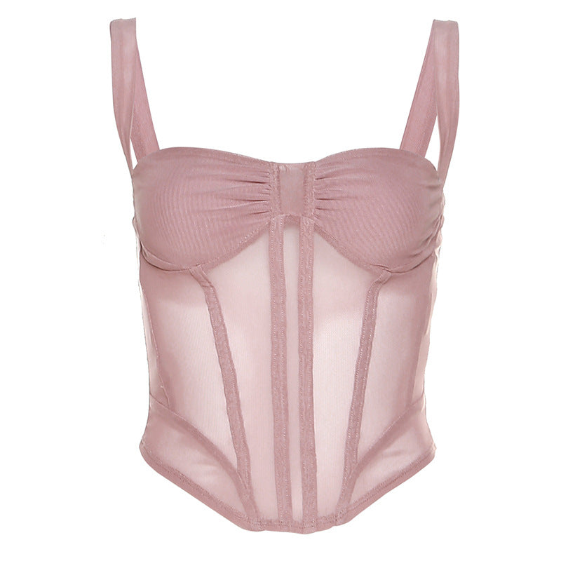 Crop Top Estilo Corsé de Malla Sexy para Mujer