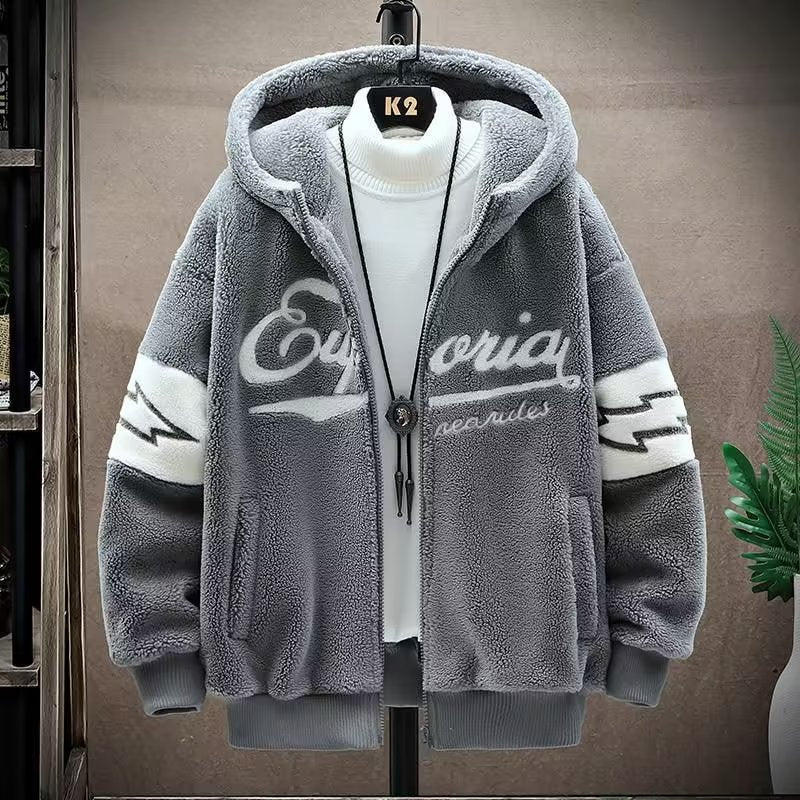 Chaqueta de Felpa Estilo Cordero para Hombre
