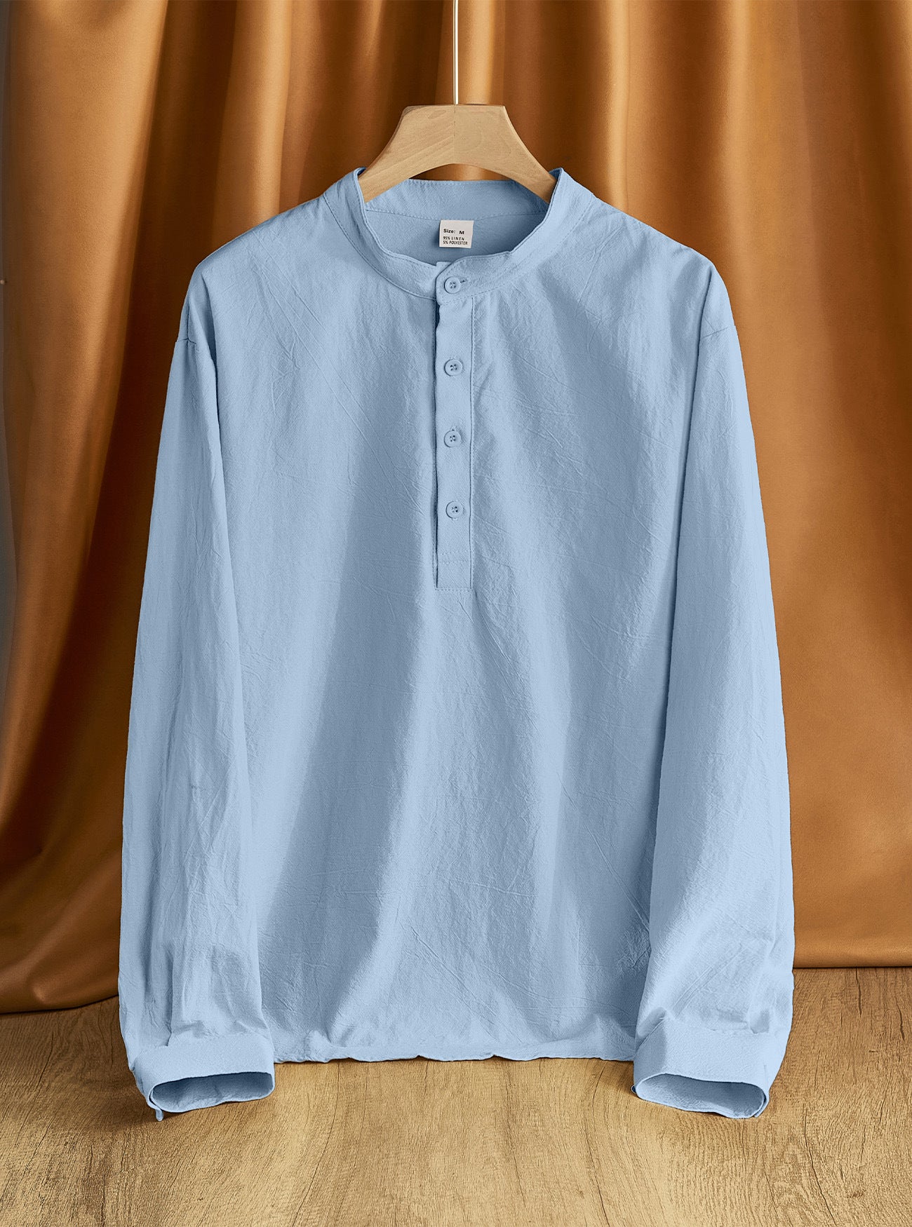 Camisa cuello redondo manga larga para hombre - Lino y poliéster