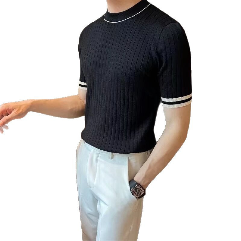 Camiseta de punto cuello redondo para hombre - Manga corta color sólido