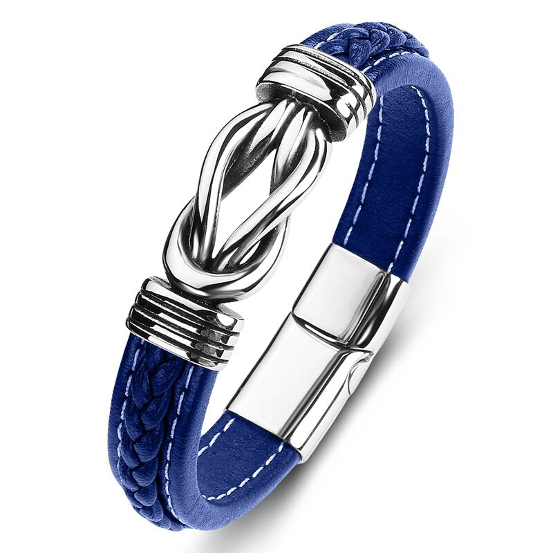 Pulsera Punk de Cuero y Acero Inoxidable para Hombre