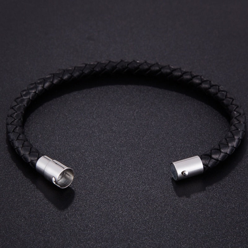 Pulsera de Cuero Trenzado para Hombre - Acero Inoxidable