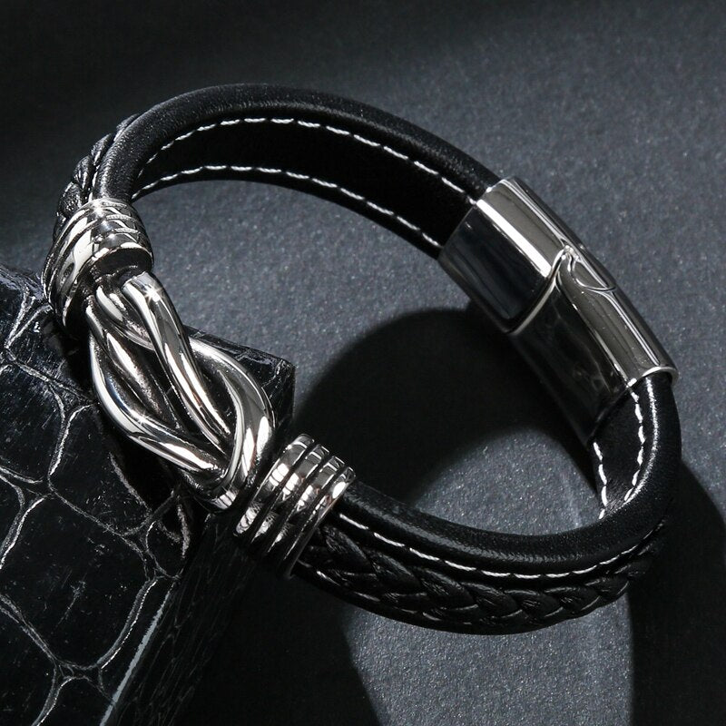 Pulsera Punk de Cuero y Acero Inoxidable para Hombre