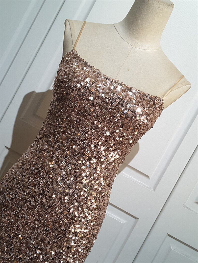 Vestido de Fiesta con Lentejuelas y Split para Mujer