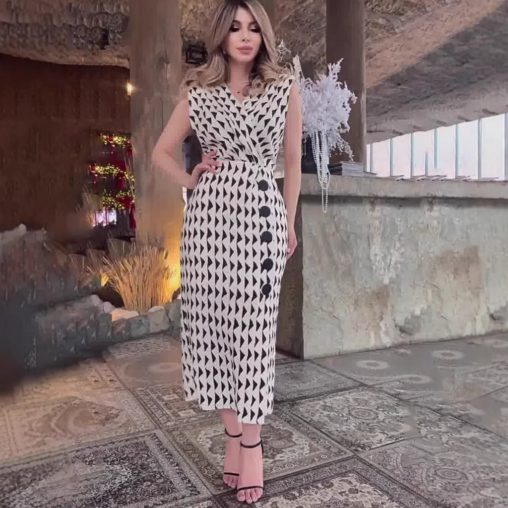 Vestido largo casual escote en V - Estilo retro elegante