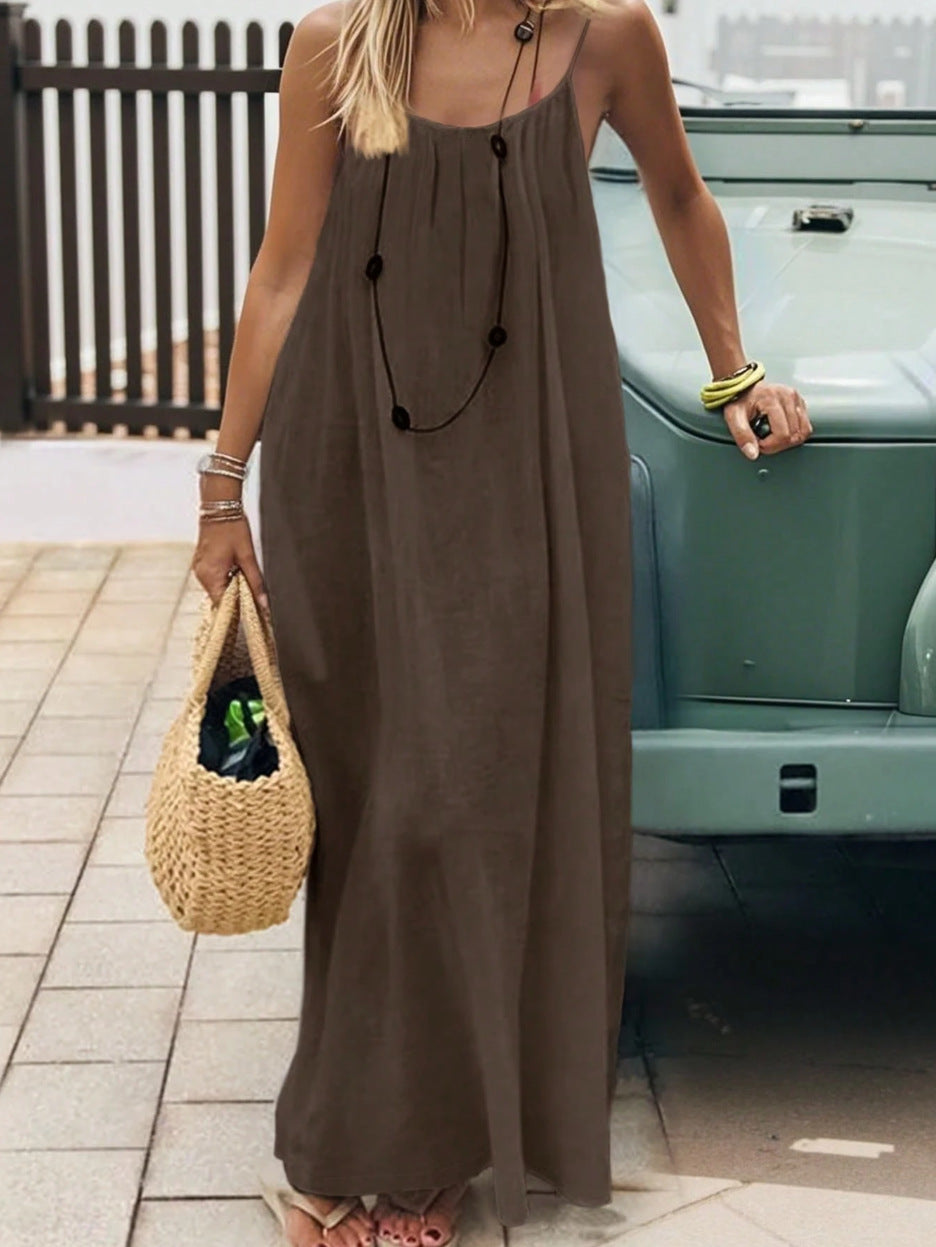 Vestido Largo Suelto Sin Mangas con Tirantes y Espalda Descubierta