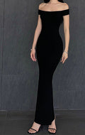 Vestido largo bodycon sin tirantes color sólido - Talle ajustado