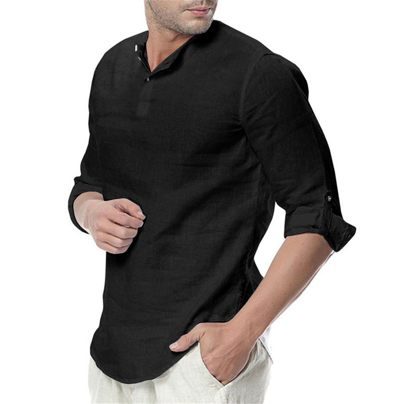 Camisa de lino manga larga para hombre - Casual transpirable