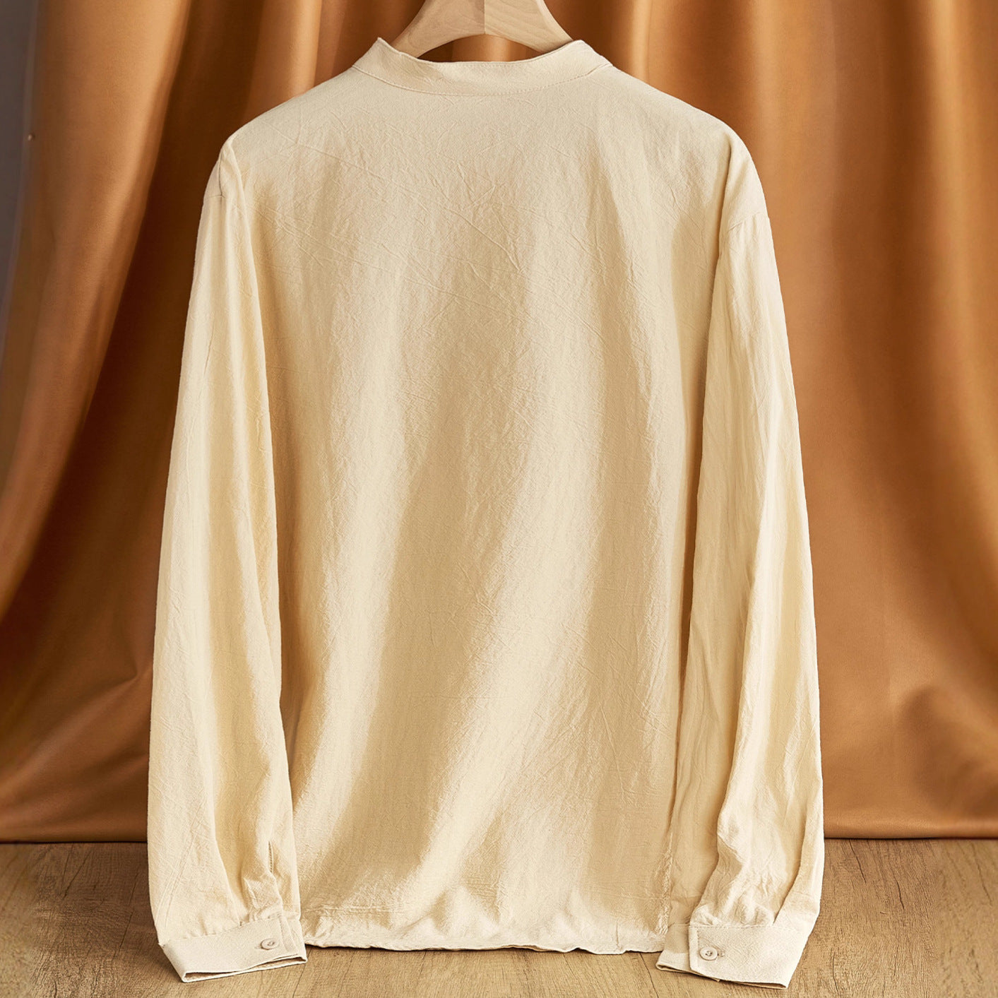 Camisa cuello redondo manga larga para hombre - Lino y poliéster