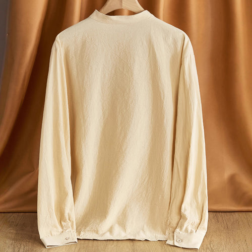 Camisa cuello redondo manga larga para hombre - Lino y poliéster