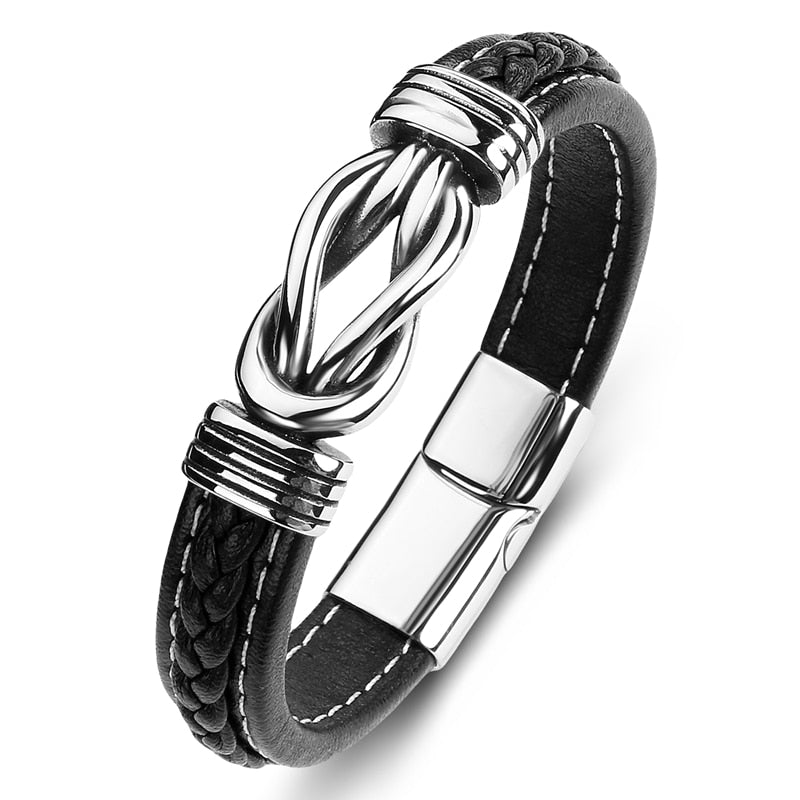 Pulsera Punk de Cuero y Acero Inoxidable para Hombre