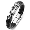 Pulsera Punk de Cuero y Acero Inoxidable para Hombre