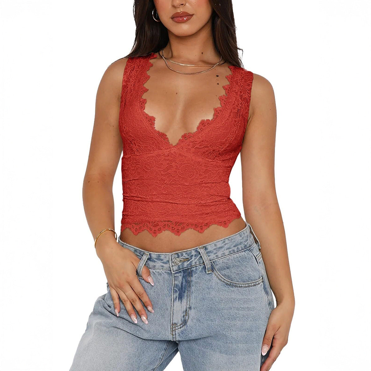 Crop Top de Encaje Estilo Y2K para Mujer