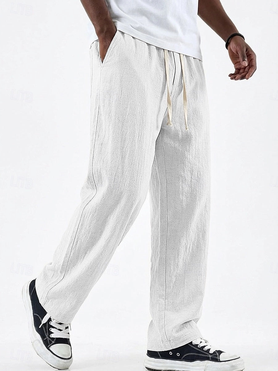 Pantalón Casual de Lino y Algodón Pierna Ancha para Hombre