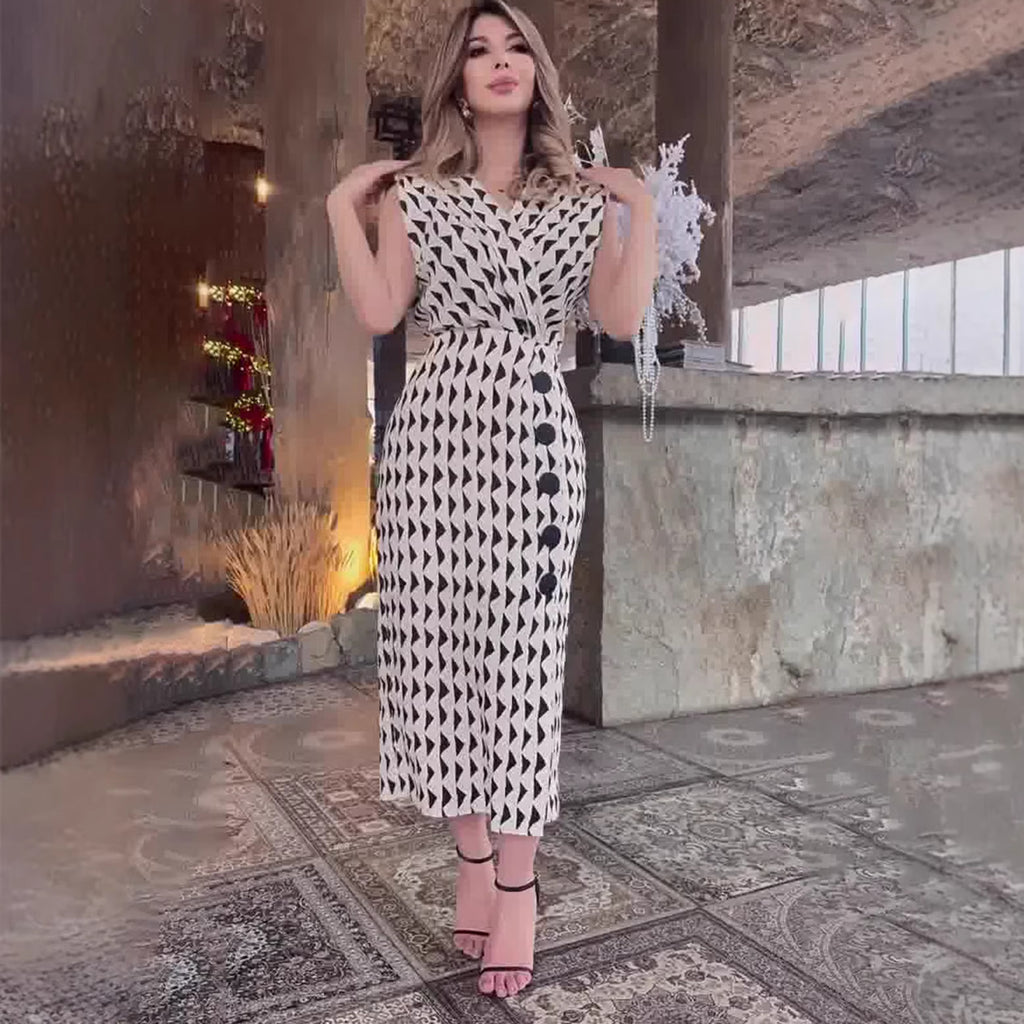Vestido largo casual escote en V - Estilo retro elegante