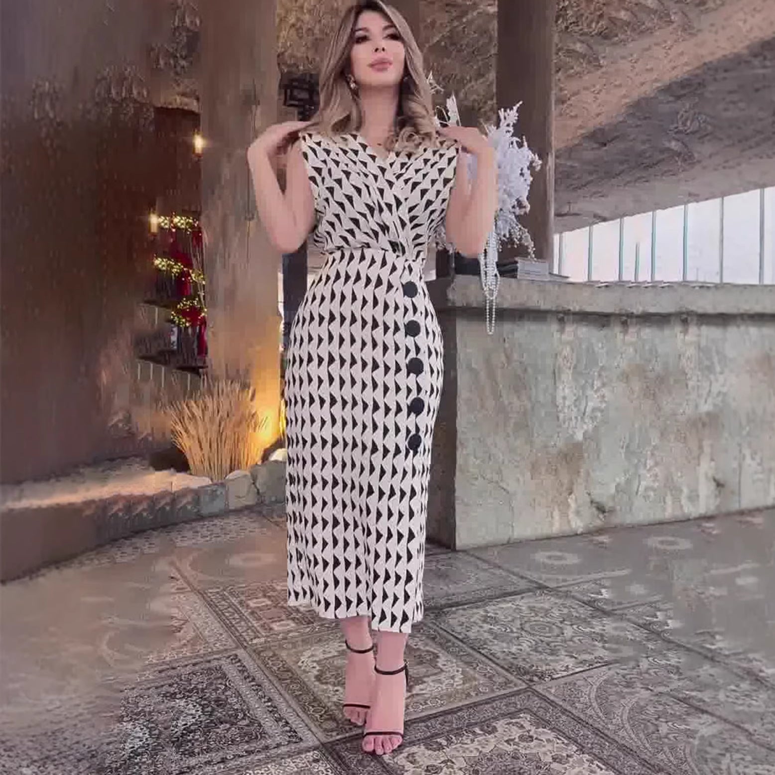Vestido largo casual escote en V - Estilo retro elegante