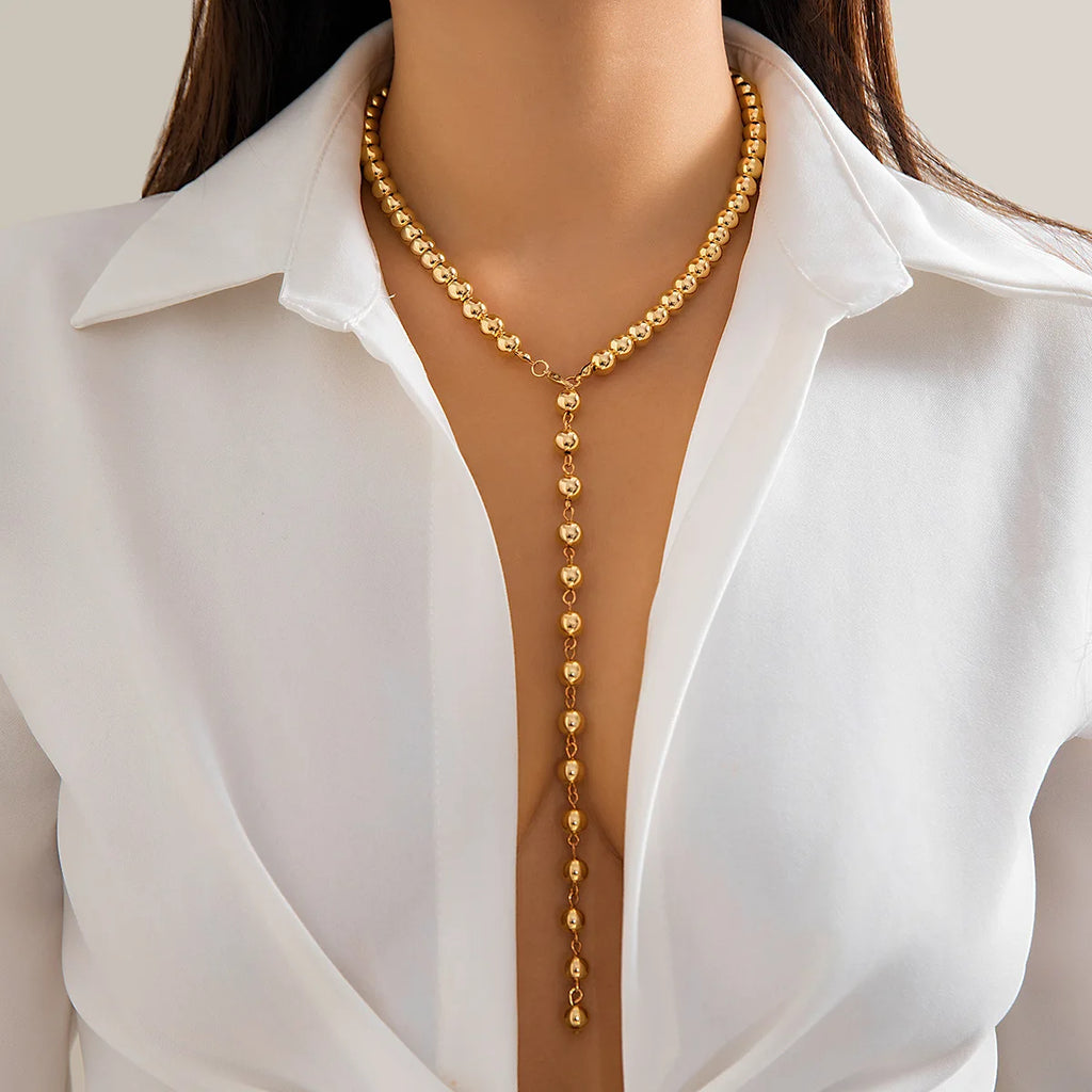 Collar Largo Dorado de Perlas Retro para Mujer