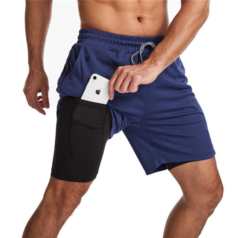 Men's Running Earphone Shorts, Quick-Dry Athletic Shorts, Fitness Fashionable Trendy Anti-See-Through Five-Inch Shorts