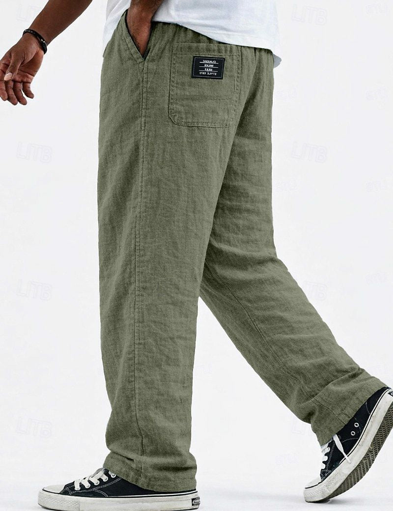 Pantalón Casual de Lino y Algodón Pierna Ancha para Hombre