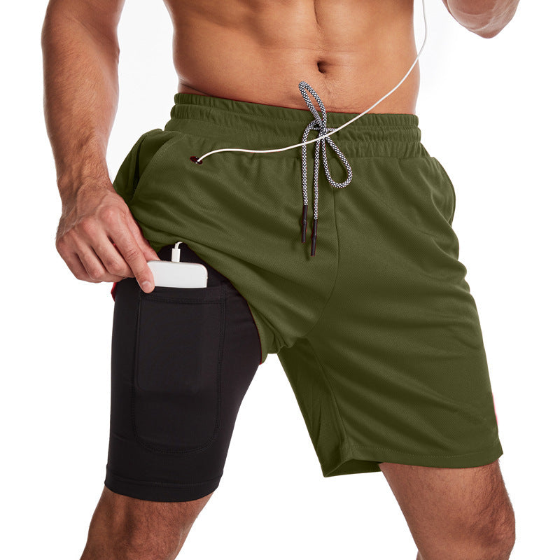 Men's Running Earphone Shorts, Quick-Dry Athletic Shorts, Fitness Fashionable Trendy Anti-See-Through Five-Inch Shorts