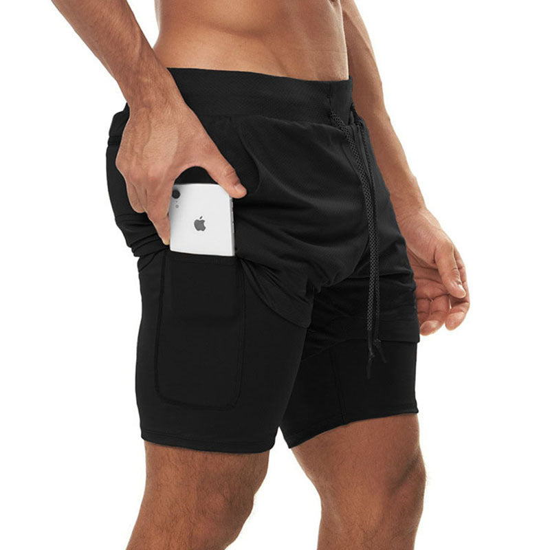 Muscle-Burning Athletic Shorts for Men, Double-Layer Color-Blocked Towel Hook Design, Breathable Solid Color Shorts