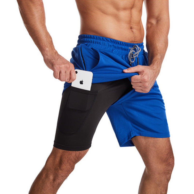 Men's Running Earphone Shorts, Quick-Dry Athletic Shorts, Fitness Fashionable Trendy Anti-See-Through Five-Inch Shorts
