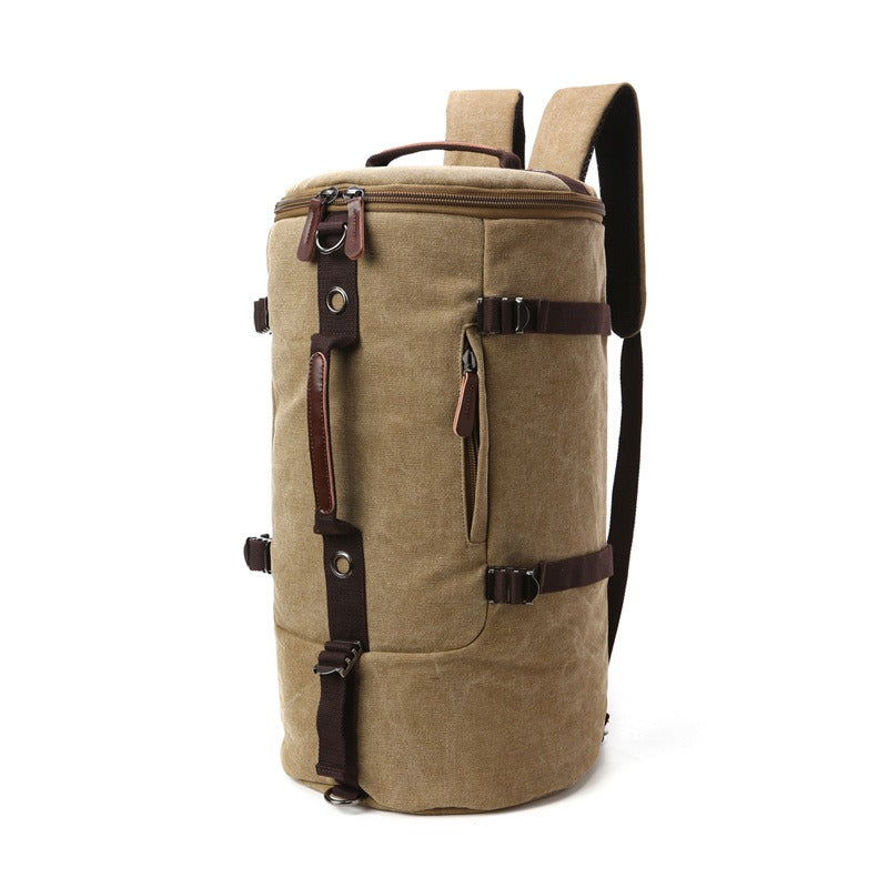 Mochila de viaje en canvas para hombre - Bolso cilíndrico multifuncional
