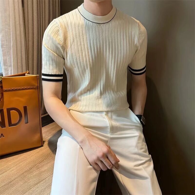 Camiseta de punto cuello redondo para hombre - Manga corta color sólido