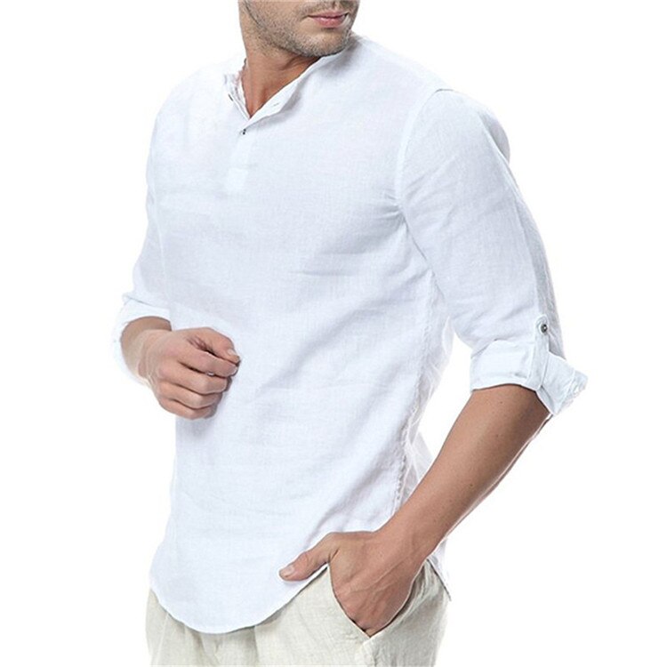 Camisa de lino manga larga para hombre - Casual transpirable