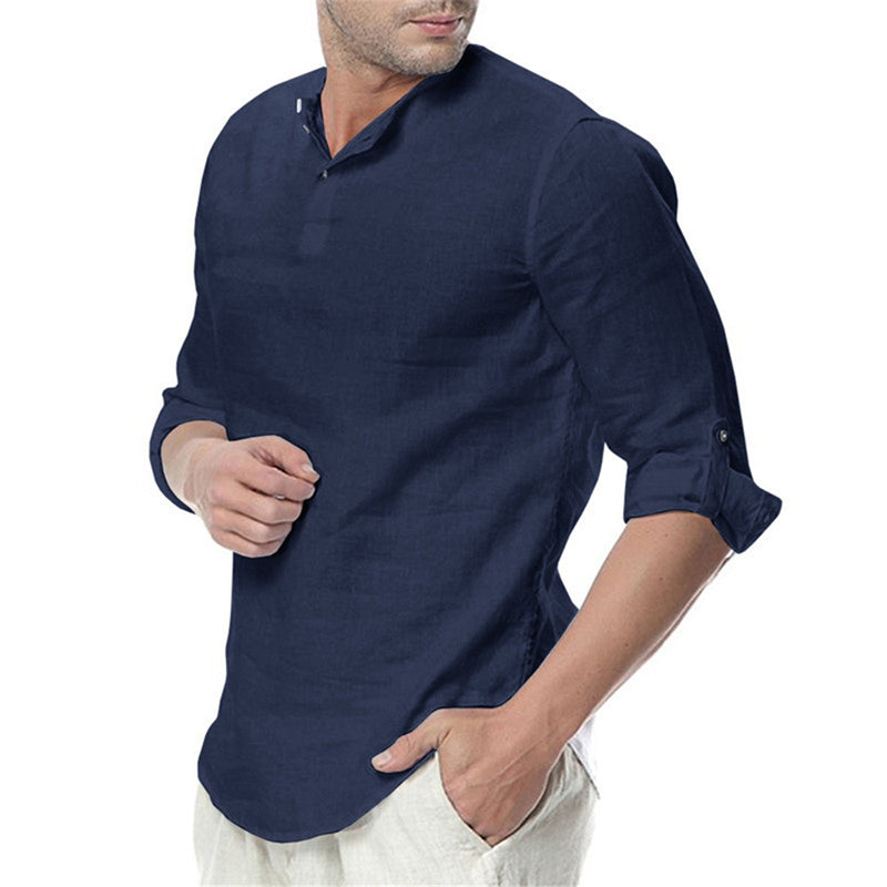 Camisa de lino manga larga para hombre - Casual transpirable